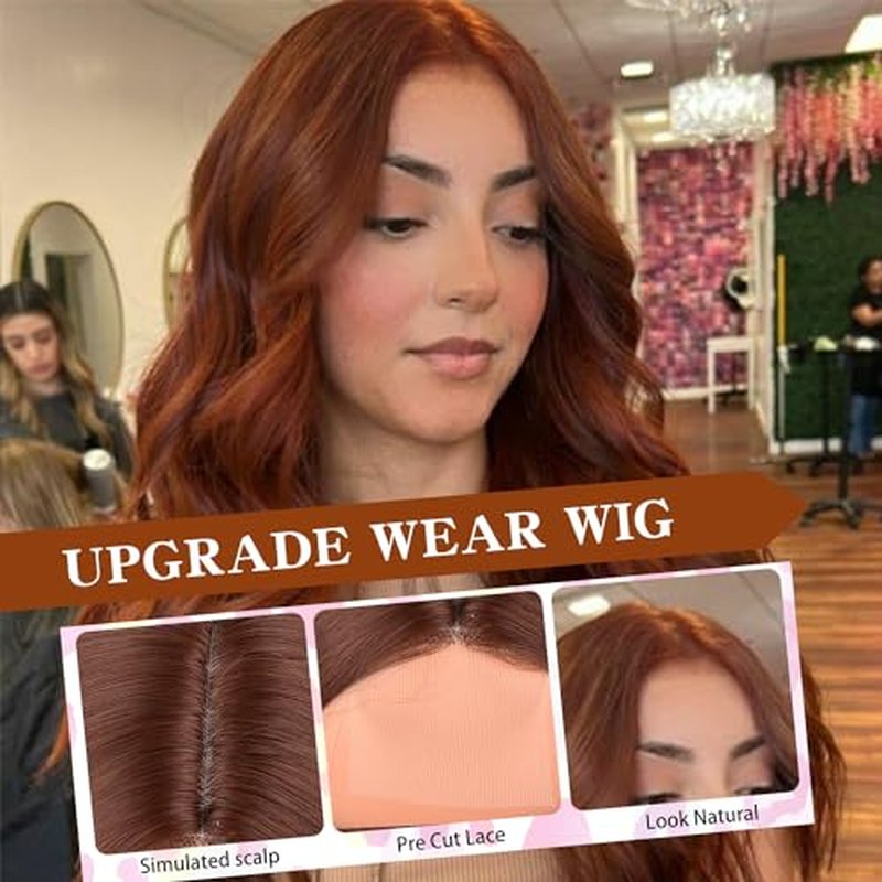 TOZIKA Red Wig Long Copper Red Auburn Wig for Black Women 26 Inch Wavy Wig Natural Looking Synthetic Middle Part Curly Wavy Wig for Daily Party Use Heat Resistant Fiber Wig