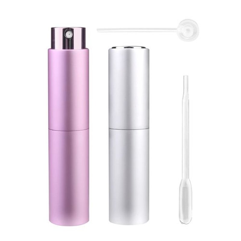 Zingso Portable Mini Refillable Perfume Bottle, 2 Pcs Travel Size Perfume Atomizer Empty Spray Bottle Scent Pump Case for Outdoor and Traveling with Funnel and Perfume Diffuser (10ml (Pink+Silver))