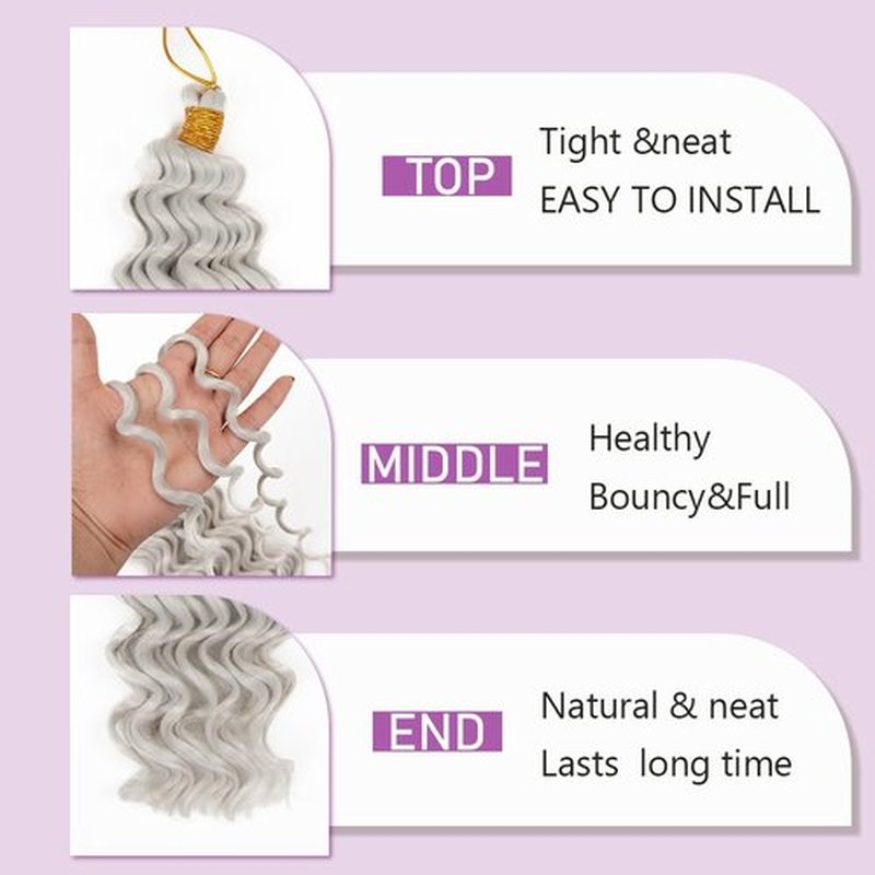 Deep Wave Crochet Hair 18 Inch 2 packs Long Curly Braiding Hair Extensions Ocean Wave Crochet Hair For Black Women Synthetic Ocean Wave Curly Crochet Hair For Boho Box Braids (#grey, 18inch, 2pack)