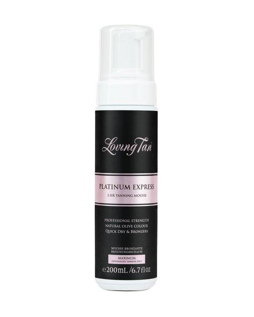 Loving Tan Platinum 2 HR Express Mousse, Darkest Shade Yet - Streak Free, Professional Strength Sunless Tanner - 10+ Self Tan Applications per Bottle, Cruelty Free, Naturally Derived DHA, 6.7 Fl Oz