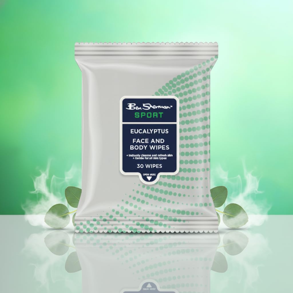 Ben Sherman Men’s Face Wipes – 4 Pack (120 Total) Cleansing Wipes for Men with Cedar, Bourbon, Eucalyptus, Tea Tree & Sandalwood