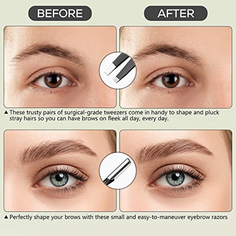 NAZQAT Eyebrow Kit - Multipurpose Eyebrow Grooming Kit For Women & Men For Eyebrow Trimming, Shaping, And Exfoliating - Includes Eyebrow Tweezers, Eyebrow Razor Tools, Eyebrow Scissors (Pack of 6)