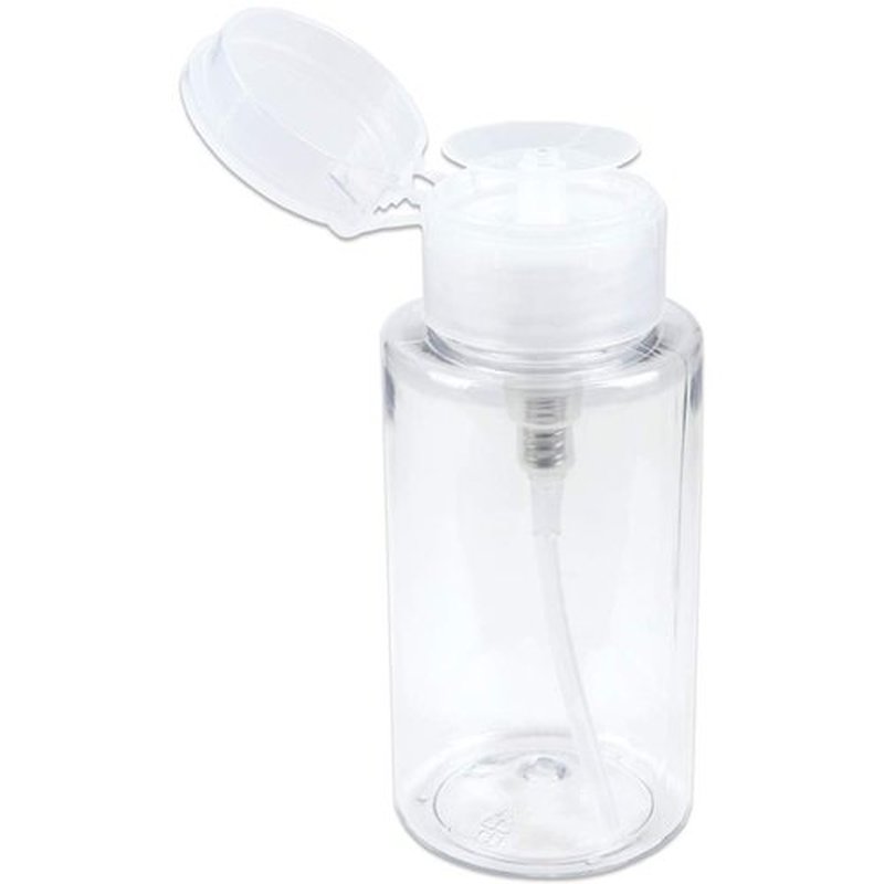 7oz Push Down Pump Dispenser Flip Top Cap Refillable Empty Bottle - Color: Clear - Lockable Travel Cosmetic Packaging Empty Bottle for Nail Polish Manicure
