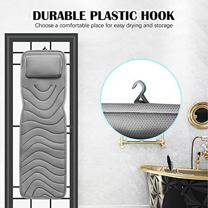 Full Body Bath Pillow for Bathtub, Non-Slip Bath Pillows for Tub, Spa Bathtub Pillow Cushion for Headrest Neck Shoulder and Back Rest Support，Relaxation Spa Accessories-50 x 15" (Grey)