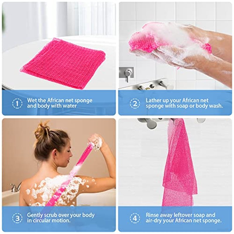 Zerwhil 2 Pieces African Net Sponge, African Exfoliating Net Rip-Resistant Loofah Exfoliating, Body Back Scrubber for Shower, Authentic Long Nylon Exfoliating Back Washcloth Towel for All Skin