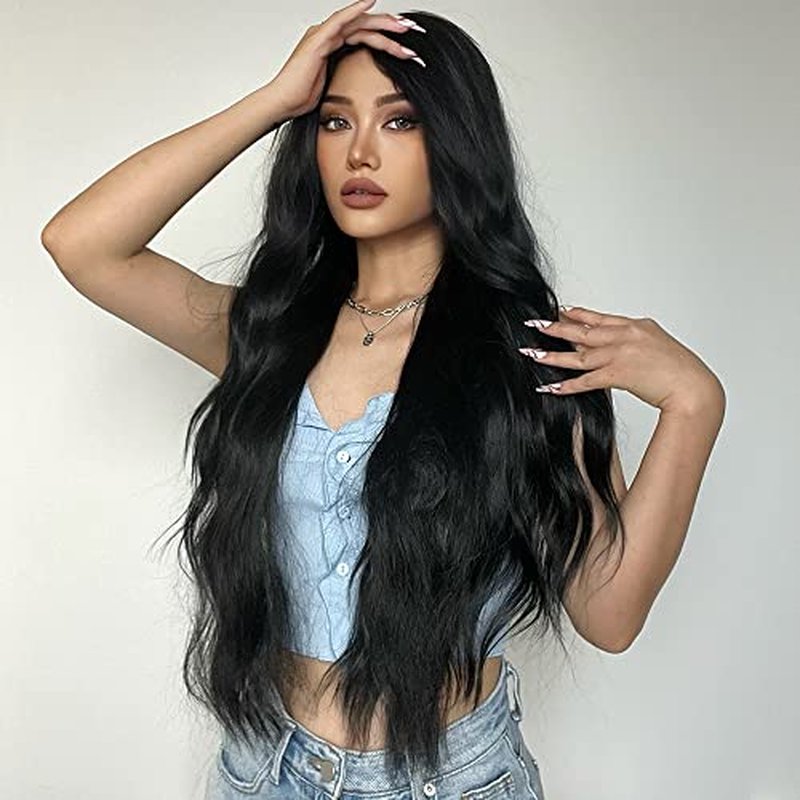 MAGQOO Green Wig for Women Girls Emerald Green Wig Long Curly Wavy Green Wigs Middle Part Heat Resistant Hight Density Synthetic St.Patrick's Day Wigs (Green)