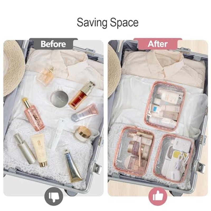 PACKISM Clear Makeup Bags - 2 Pack TSA Approved Toiletry Bags in 2 Size Clear Travels Bags for Toiletries, Clear Cosmetic Bags Airport Carry on Clear Compliant Bag, Light Purple