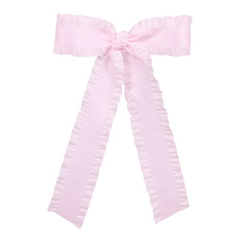 Light Pink Ruffle Ribbon Hair Bow Clips with Long Tail for Women Girls Big Stylish Satin Ponytail Holder Decor Accessories Slides Metal Clips Hair Bow for Any Occasion 5.5in