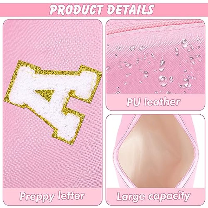 URSKYTOUS Initial Makeup Bag Personalized Preppy Travel Small Cosmetic Bag Cute PU Pink Chenille Letter Makeup Pouch for Purse Waterproof Zippered Toiletry Organizer for Women Girls Kids Friends (Z)