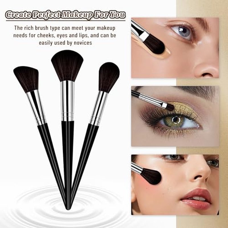 Makeup Brush Set, 14 Pcs Makeup Brushes with 2 Beauty Blenders, Travel Makeup Brush Set for Foundation, Concealer, Blush and Eyeshadow Brush(Black)