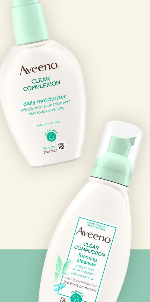 Aveeno Clear Complexion Foaming Oil-Free Facial Cleanser with Salicylic Acid for Breakout Prone Skin, Face Wash with Soy Extracts, Hypoallergenic and Non-Comedogenic, 6 fl. oz