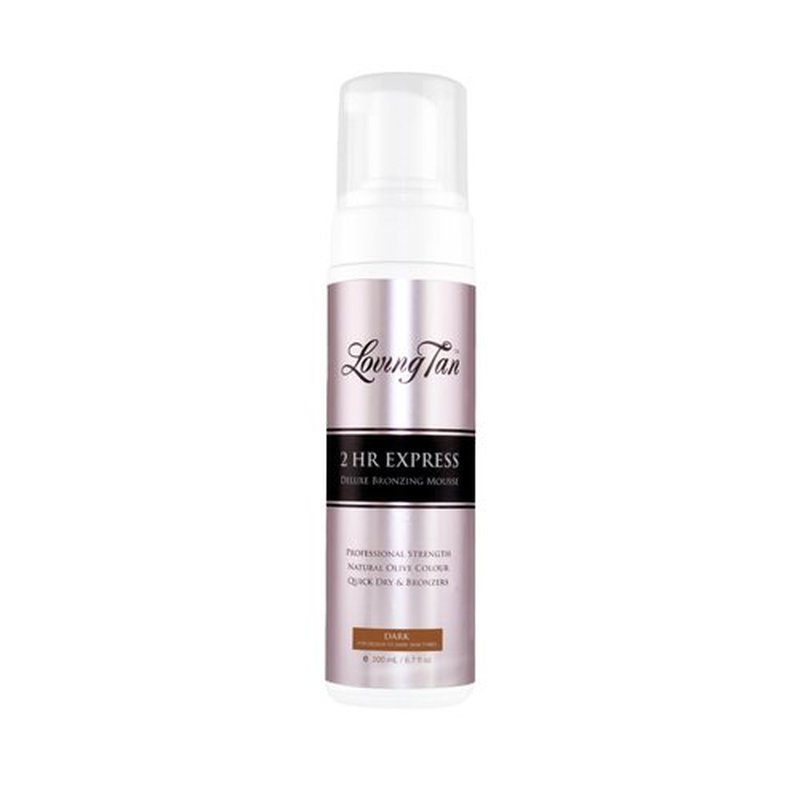 Loving Tan 2 HR Express Mousse, Dark- Streak Free, Natural looking, Professional Strength Sunless Tanner - Up to 5 Self Tan Applications per Bottle, Cruelty Free, Naturally Derived DHA - 6.7 FL Oz