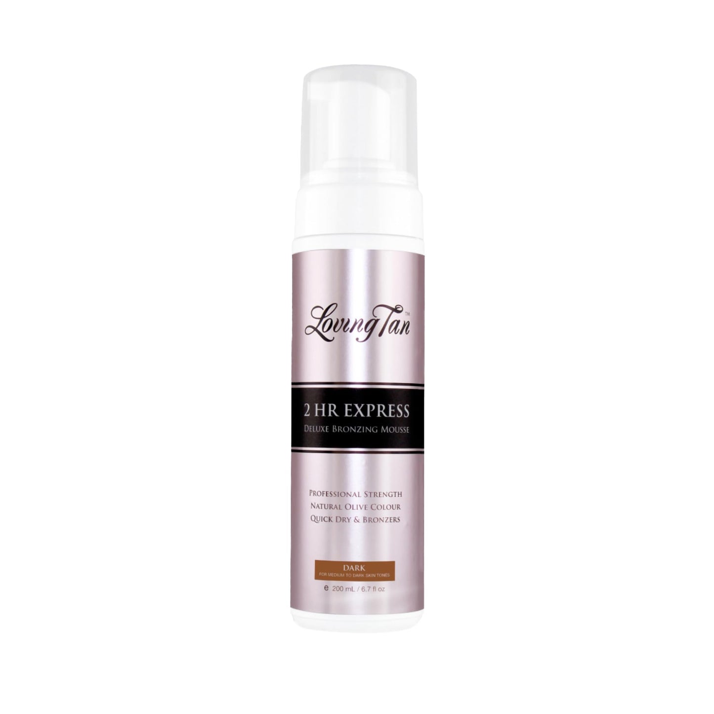 Loving Tan 2 HR Express Self Tanning Mousse, Dark - Streak Free, Natural, Professional Quality - 5+ Sunless Self Tanner Applications per Bottle, Cruelty Free, Naturally Derived DHA - 6.7 FL Oz