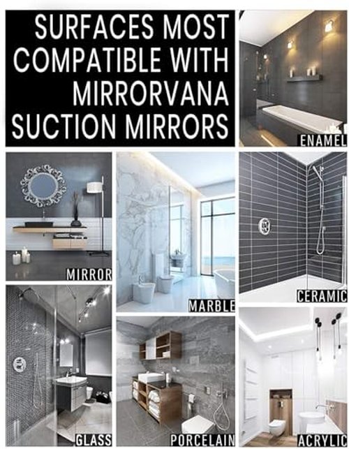 MIRRORVANA Dual Antifog Shower Mirror for Shaving - Shatterproof Mirror with Razor Holder, Upgraded Suction, 360° Swivel (8" Round, Black)