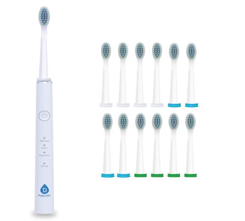 Pursonic Whitening USB Rechargeable Sonic Toothbrush-12 Brush Heads!- 38,000 Brush Strokes Per Minute-3 Brushing Modes with 2 Minute Auto Timer (White)