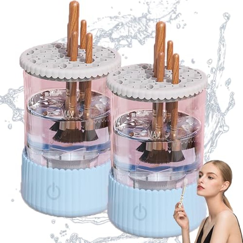 Beauty Swirl Cosmetic Brush Cleaner, The Cozy Luna Makeup Brush Cleaner, Electric Make Up Brush Cleaner Machine, Rechargeable & Deep Spinning Cleaning (Blue*2,Plug-in Type)