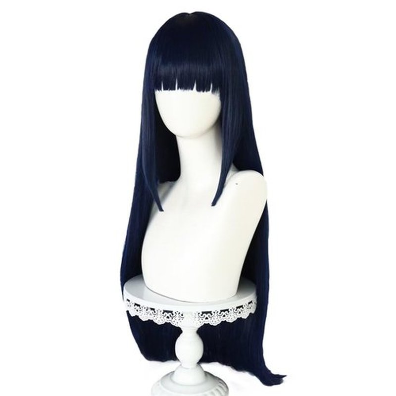 NiceLisa Long Straight Deep Blue Hyuga Hinata Anna Yamada Women Cosplay Costume Wig with Bangs