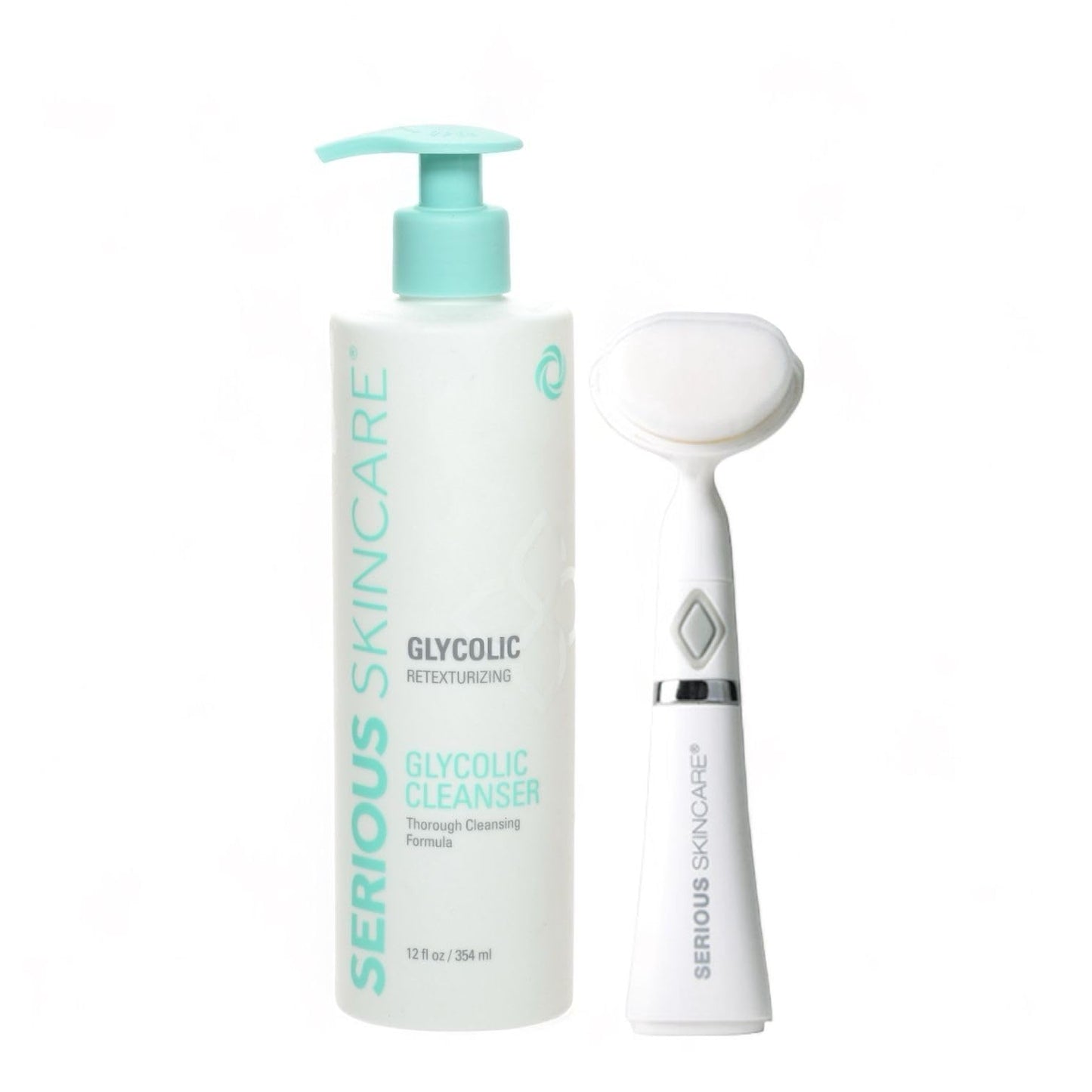 Serious Skincare Glycolic Cleanser, Skin Exfoliating AHA Face Wash + Ultrasonic Facial Brush Tool, 10% Glycolic Acid, Congested Pore Purifying, Removes Makeup, Oil, Blackheads & Impurities 12 oz