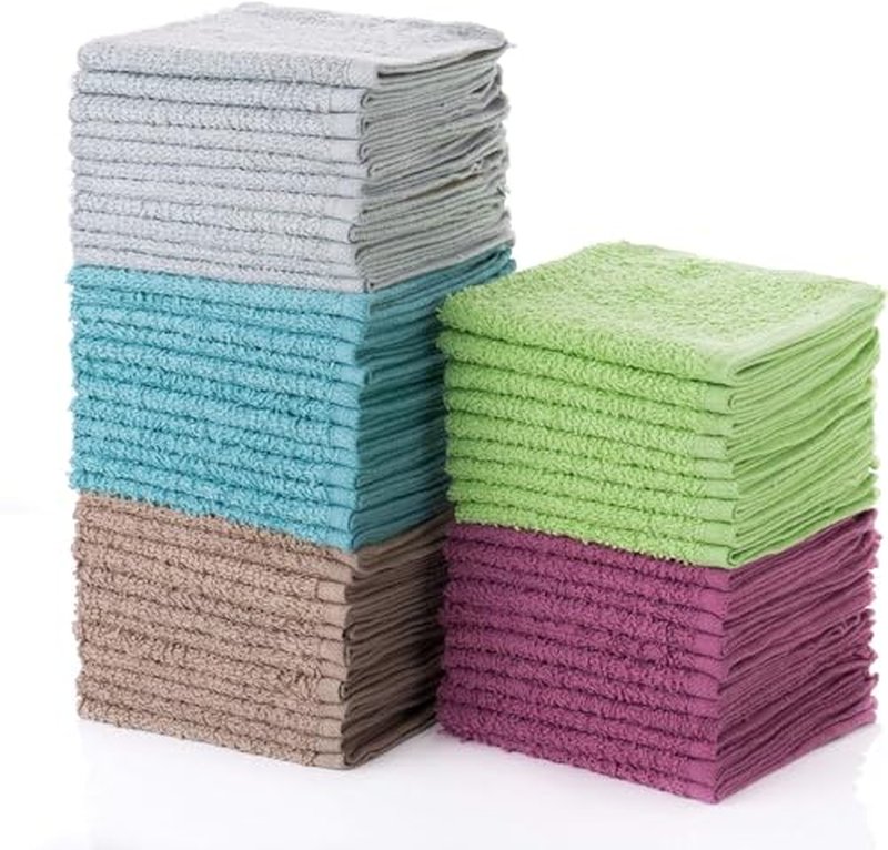 SIMPLI-MAGIC Cotton Washcloths, 50 Pack, Multi Color Towel Set