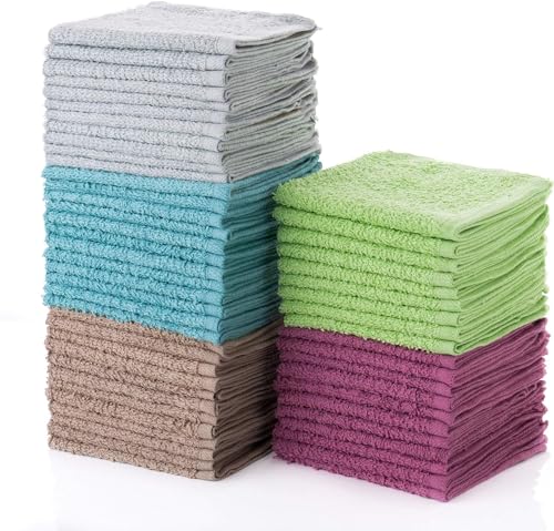 SIMPLI-MAGIC Cotton Washcloths, 50 Pack, Multi Color Towel Set