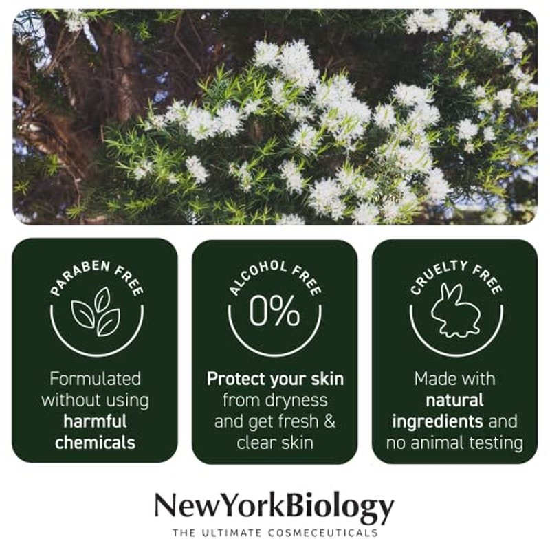 New York Biology Aloe Vera Gel for Face, Skin and Hair - Infused with Tea Tree Oil - From Fresh Aloe Vera Plant - Moisturizing Aloe Vera for Sunburn Relief and Dry Skin - 16.9 Fl Oz