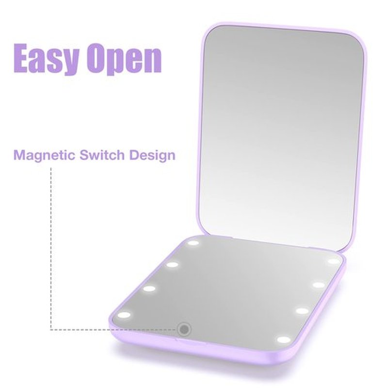 wobsion Compact Mirror, Magnifying Mirror with Light, 1x/3x Handheld 2-Sided Magnetic Switch Fold Mirror,Small Travel Makeup Mirror,Pocket Mirror for Handbag,Purse,Gifts for Girls(Purple)