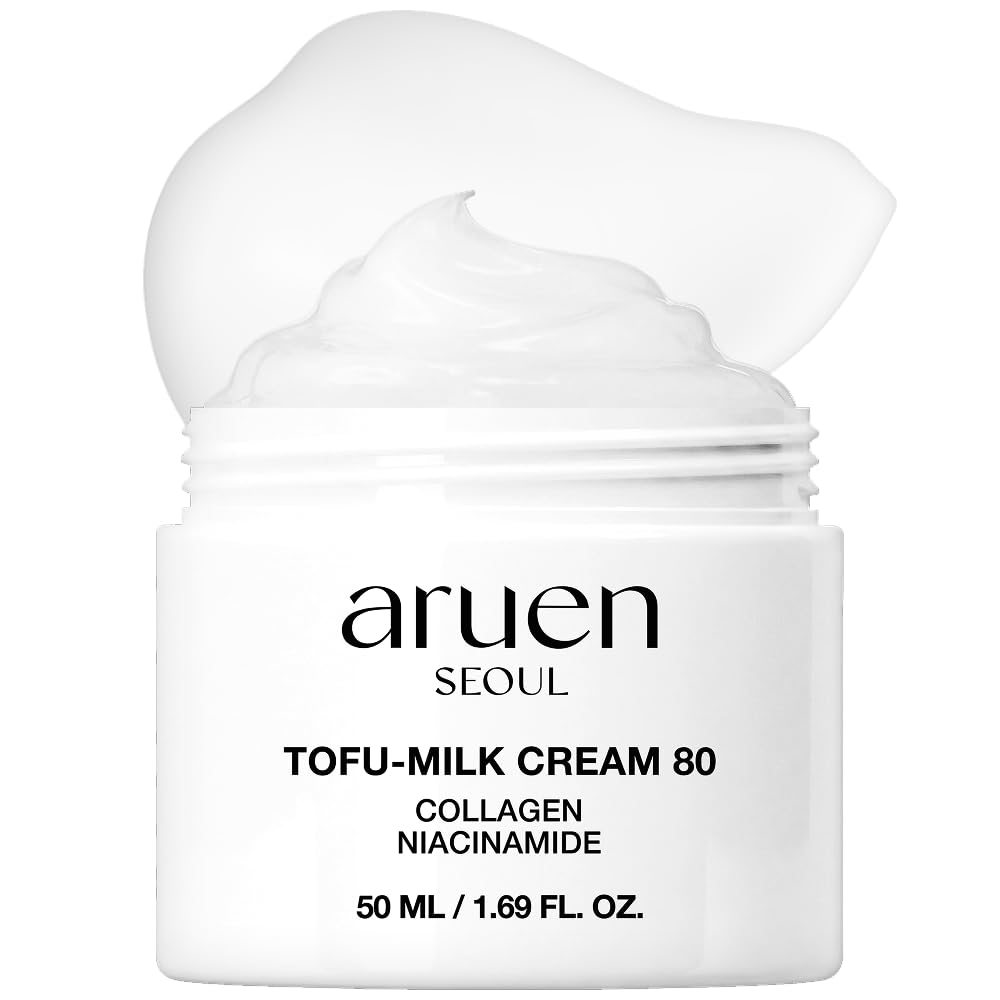 aruen Tofu Collagen Dual-Firming Jelly Cream - 80% Fermented Soy Milk + Bean Essence + Niacinamide - Korean Glass Skin Tightening, Daily Facial Moisturizer (1.69 fl.oz | 50ml)
