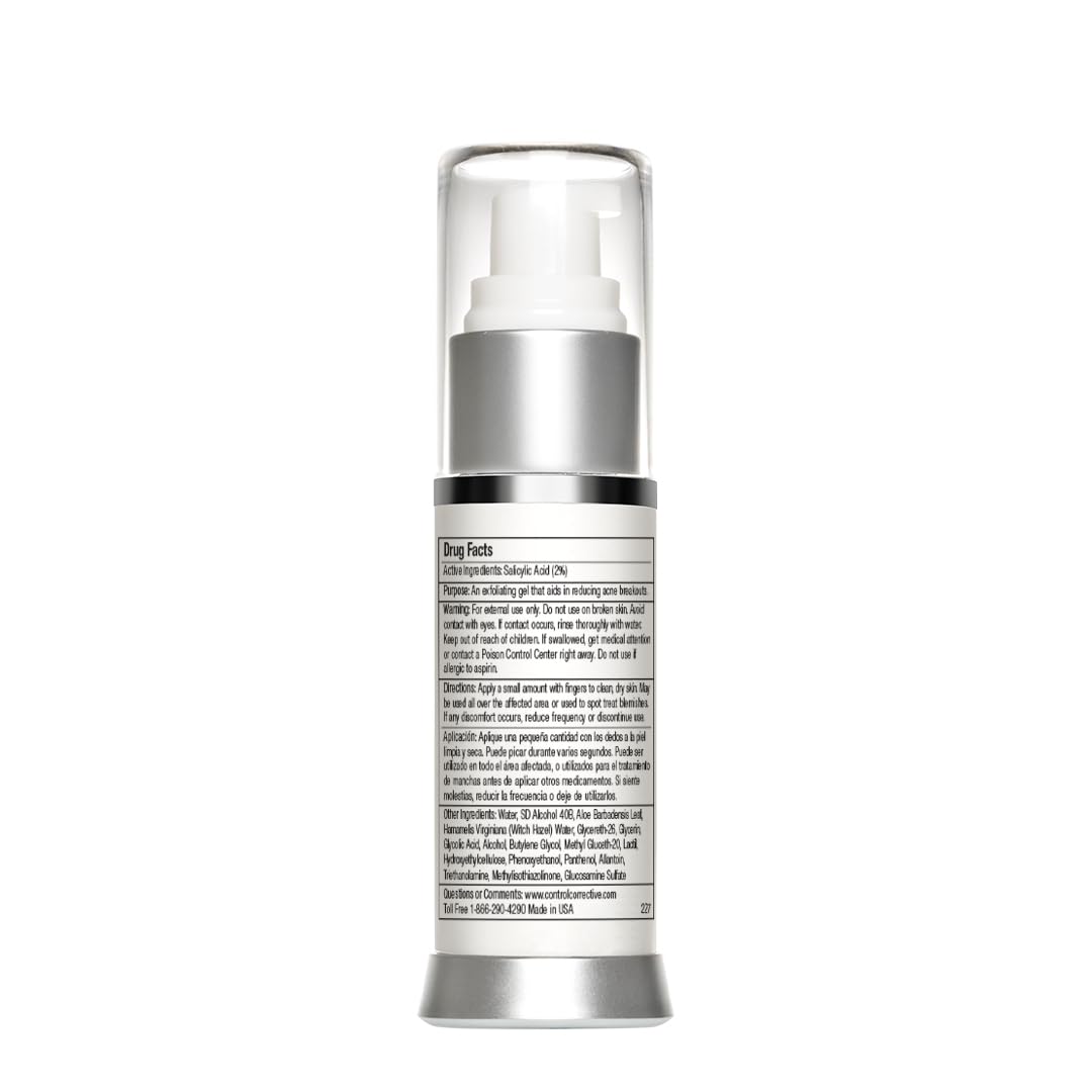 CONTROL CORRECTIVE Acne Spot Treatment Gel – 2% Salicylic Acid Formula for Breakouts & Blemishes – With Witch Hazel, Aloe & Panthenol – 1 oz Clear Skin Serum