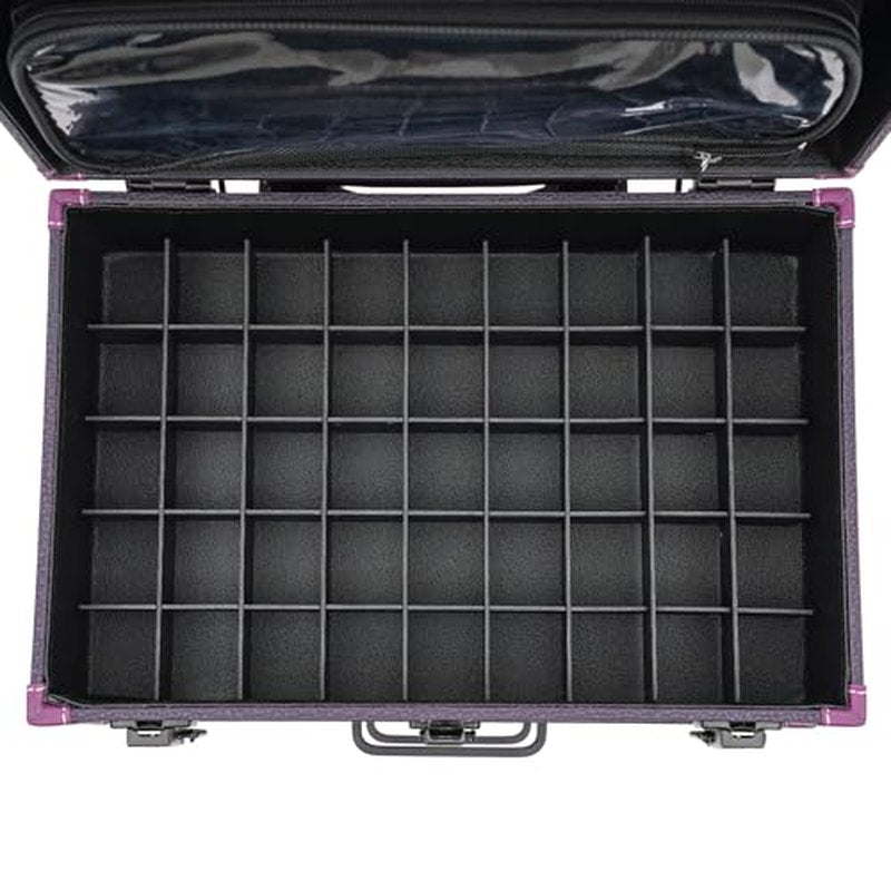 PalaUha Rolling Makeup Train Case Professional Cosmetic Organizer Trolley with Drawers Compartment Nail Case Wheeled Manicure Pedicure Storage Case for Hair Stylists Makeup Artists (Purple & Black B)