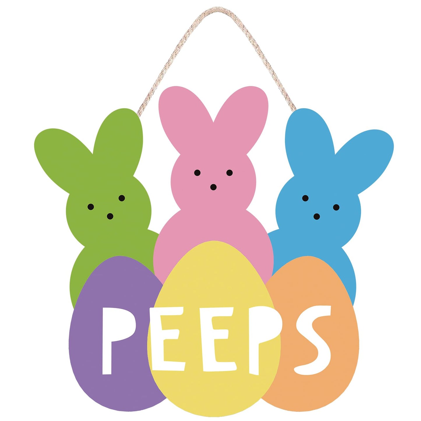 Easter Wreath Hanging Sign, Welcome Peeps Easter Door Decorations Cute Bunny Wood Hanger Wall Decor Home Window Farmhouse Door Sign Front Door
