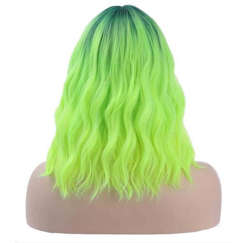 MAGQOO Green Wig Neon Green Wig Ombre Green Wig Women St Patricks Days Wig Ombre Neon Lime Green Bob Wig Short Curly Lime Neon Green Wig with Bangs Synthetic Heat Resistant