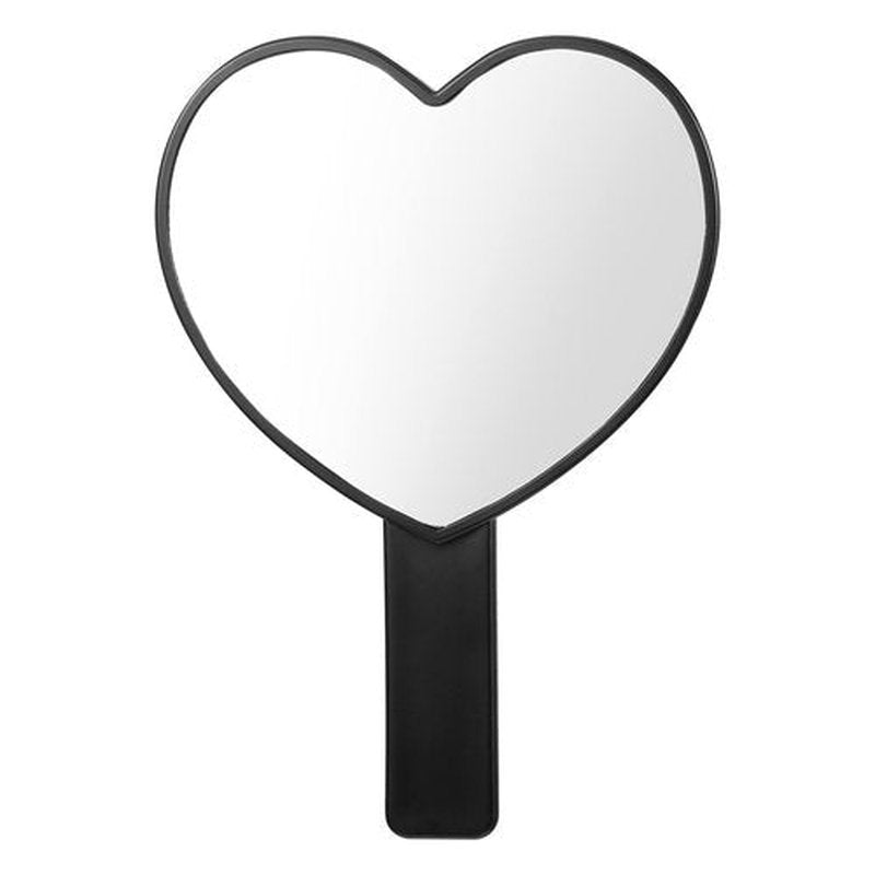 Heart-Shaped Handheld Mirror with Handle, Portable Travel Makeup Hand Mirror Decorative Mini Heart Cosmetic Lash Mirror for Women Girls Valentine's Day (Black)