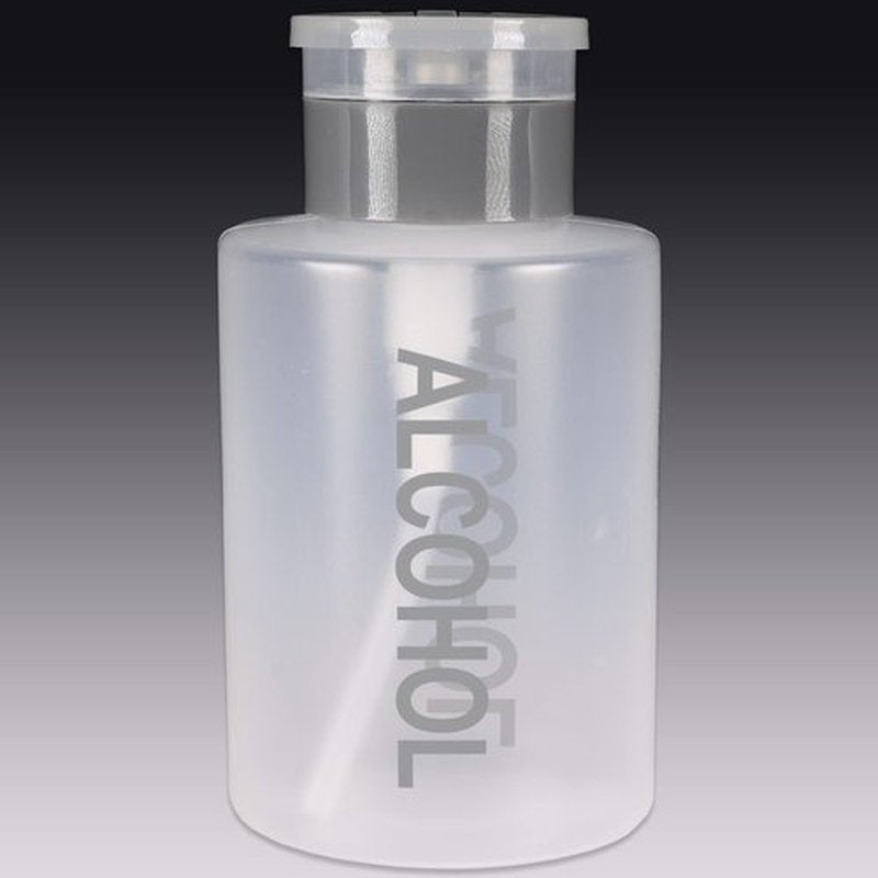 9oz Push Down Pump Dispenser Flip Top Cap Refillable Empty Bottle - Gray with Word Imprint - Lockable Travel Cosmetic Packaging Empty Bottle for Nail Polish Manicure