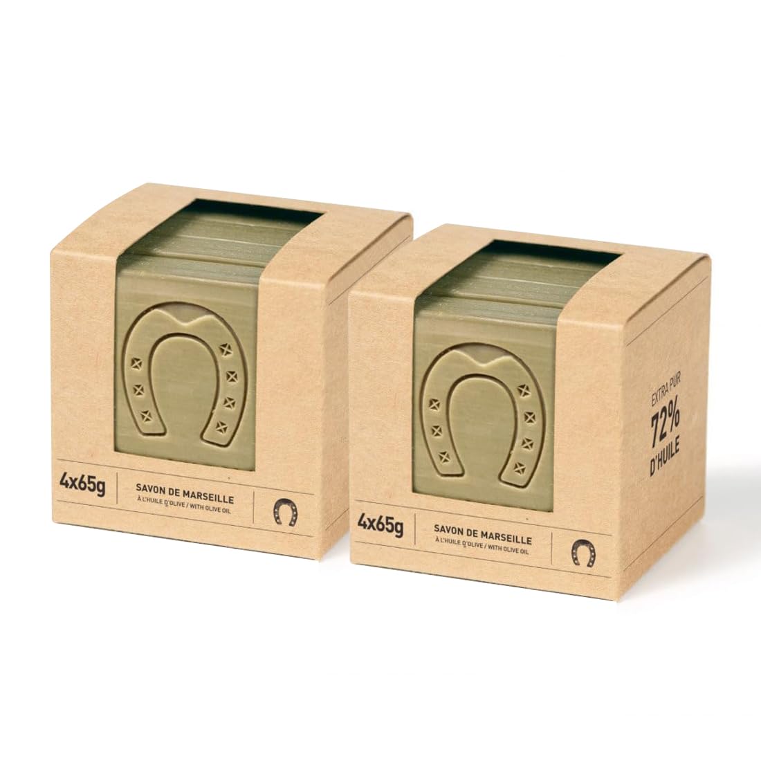 Fer à Cheval Savon de Marseille Olive Oil Soap Cubes – Traditional French Soap Bars, Palm Oil Free, Extra Gentle Cleansing – 4 x 65 g/2.29 oz, Pack of 2 (Artisan-Made in Marseille, France)