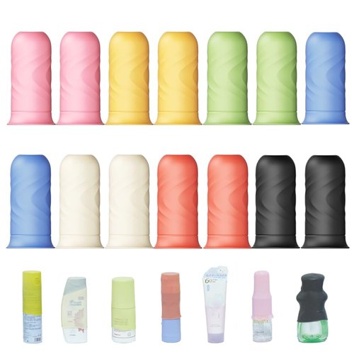 NELSHP Travel Bottle Covers,14 Pack Silicone Travel Size Container Sleeves,Stretching Travel Accessories for Shampoo Lotion Conditioner Wash Body Bottles