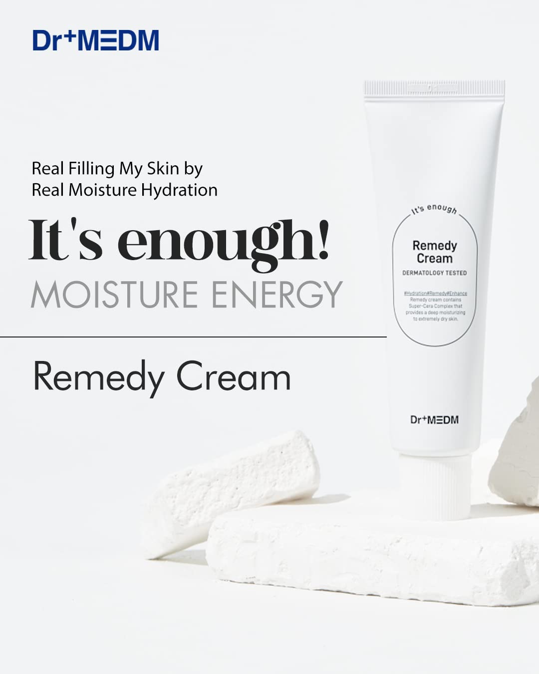 DR+ MEDM Facial Remedy Cream, Skin Barrier Repair Face Moisturizer with Hyaluronic Acid & Amino Acid, for Extremely Dry & Cracked Skin, 1.69 fl.oz.