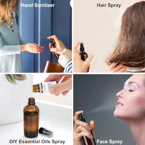 Hydior 4oz Amber Glass Spray Bottle for Essential Oil, Empty Fine Mist Spray Bottle, 6 Pack