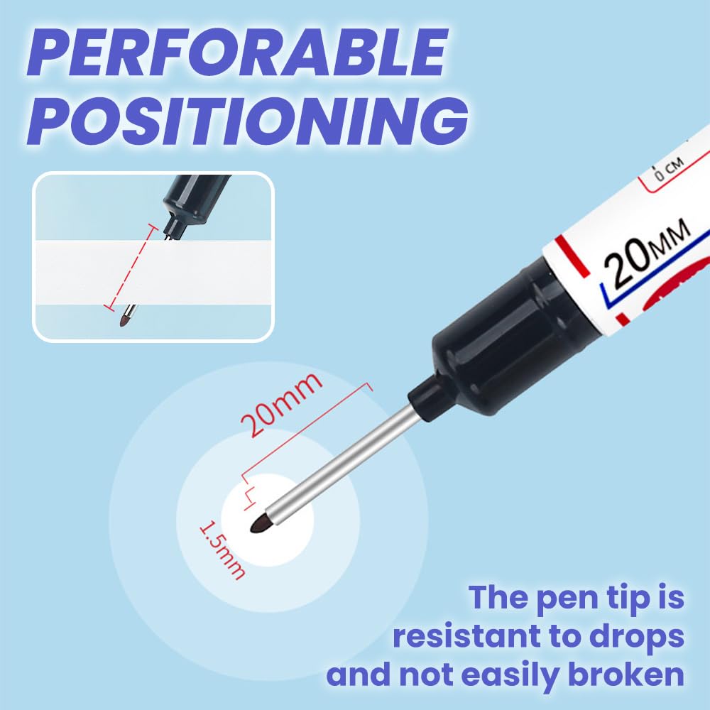 5PCS Long Head Deep Hole Marker Pens, 20mm Deep Reach Markers, Waterproof Construction Markers Marking Tool, Long Nose Marker, Permanent Markers Carpenter Ink Marker Pens, Metal Marking Pen (A-BK)