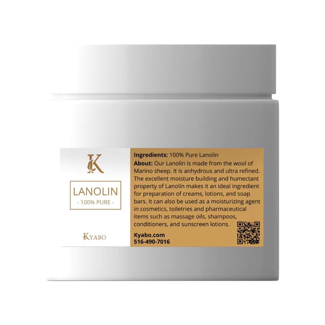 Kyabo Pure Lanolin 4oz Jar - All-Natural Emollient for Dry Skin, Chapped Lips, and More - Moisturizing, Hydrating, and Soothing - Ideal for Skincare and DIY Beauty Products Organic (4oz Jar)