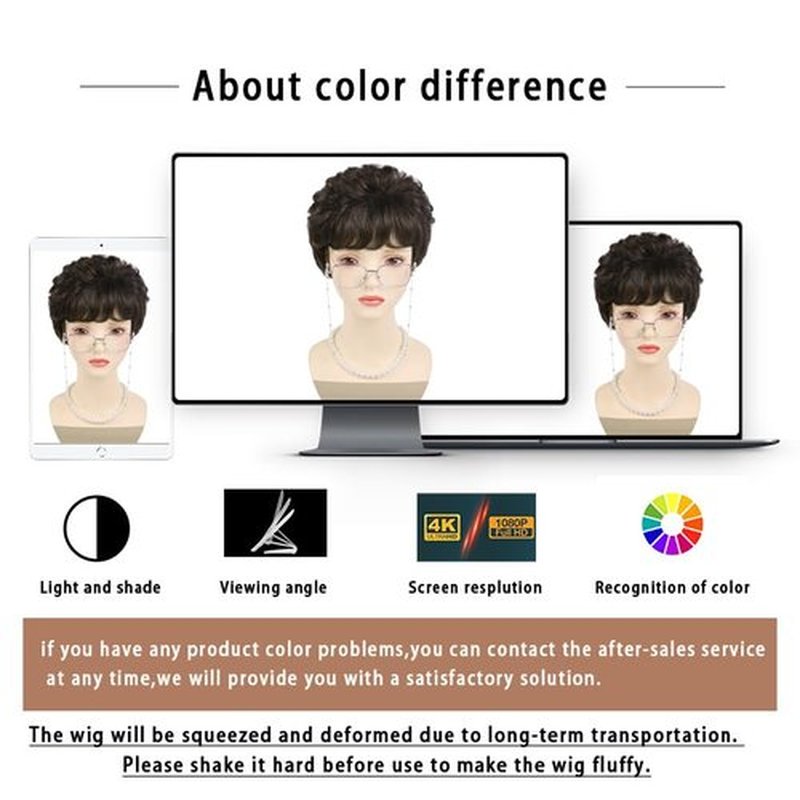 GNIMEGIL Synthetic Short Brown Wigs for White Women Curly Mommy Wig with Bangs Older Ladies Costume Mommy Daily Use Soft and Health Come with Wig,Glasses,Necklace,Chain