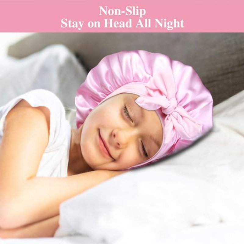 2+2 Satin Bonnets with Scrunchies for Kids, Cute Hair Bonnets for Girls Sleeping Curly Hair, C