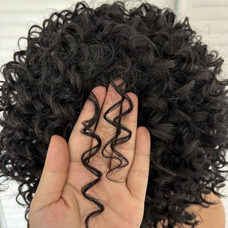 Short Kinky Curly Wig 8 Inch Bob Wigs for Black Women Natural Black Short Loose Curly Wig with Bangs Synthetic Big Bouncy Curls Full Hair Wig Heat Resistant Fiber
