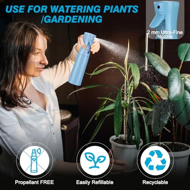 Continuous Spray Bottle for Hair (10.1oz/300ml) 2 Pack Mister Spray Bottles for Cleaning Empty Ultra Fine Water Mist Sprayer for Hairstyling Plant Garden Curly Hair Etc (Baby Blue)