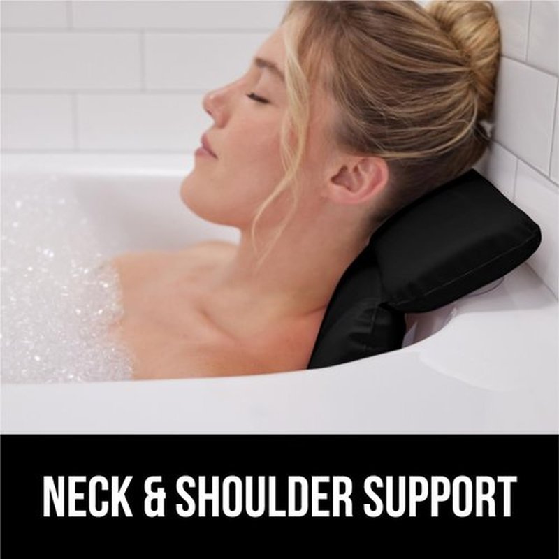 Gorilla Grip Bath Pillow for Tub, Improved Suction Cups, Luxury Bathtub Pillows, Headrest for Neck and Back Support, Relaxing Home Spa, Hot Tub and Bathroom Essentials, Gifts for Women, 2 Panel Black