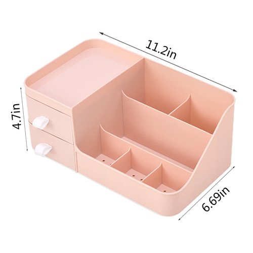 POFUOT skin care organizer,Makeup Desk Organizer With Drawers,Countertop Organizer for Cosmetics,Vanity brush with Holder for Lipstick, Brushes, Eyeshadow, and Desktop (polar pink)