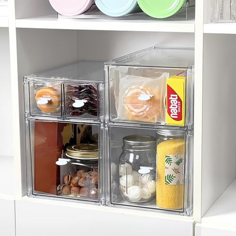 Spaclear Stackable Storage Drawers Set of 2, Clear Makeup Organizer for Vanity, Acrylic Cosmetic Display Cases, Large Capacity Makeup Organizer Countertop, Undersink, Kitchen Organization and Storage