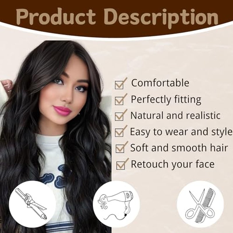 Long Auburn Wig for Women 26 Inch Middle Part Wavy Women Charming Wigs Realistic Natural Looking Synthetic Heat Resistant Fiber Wig for Daily Party Use