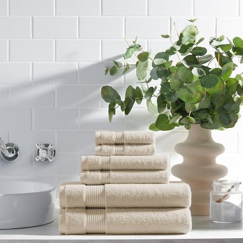 Arkwright Bath Towels Set of 6 - Super Soft 100% Cotton, 600 GSM Quick Dry & Absorbent, Luxury Bathroom Essentials with 2 Shower Towels, 2 Hand Towels and 2 Washcloths, Alabaster Ivory