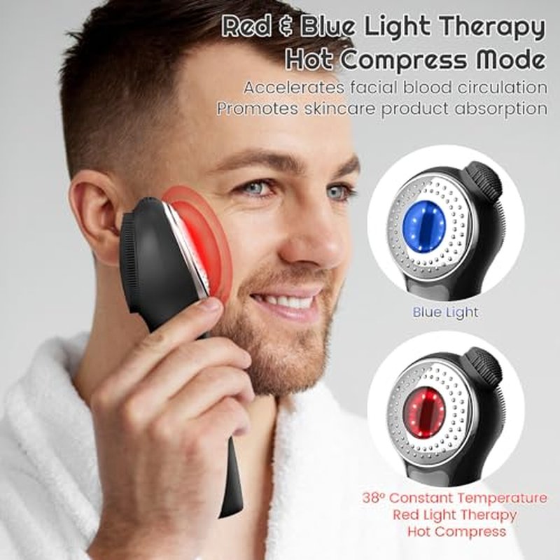 ADINC Silicone Face Scrubber, Facial Cleansing Brush Rechargeable & IPX7 Waterproof for Men & Women, 5 Cleansing Modes with Nose Brush, Face Scrubber Exfoliator with Red & Blue Light Massager