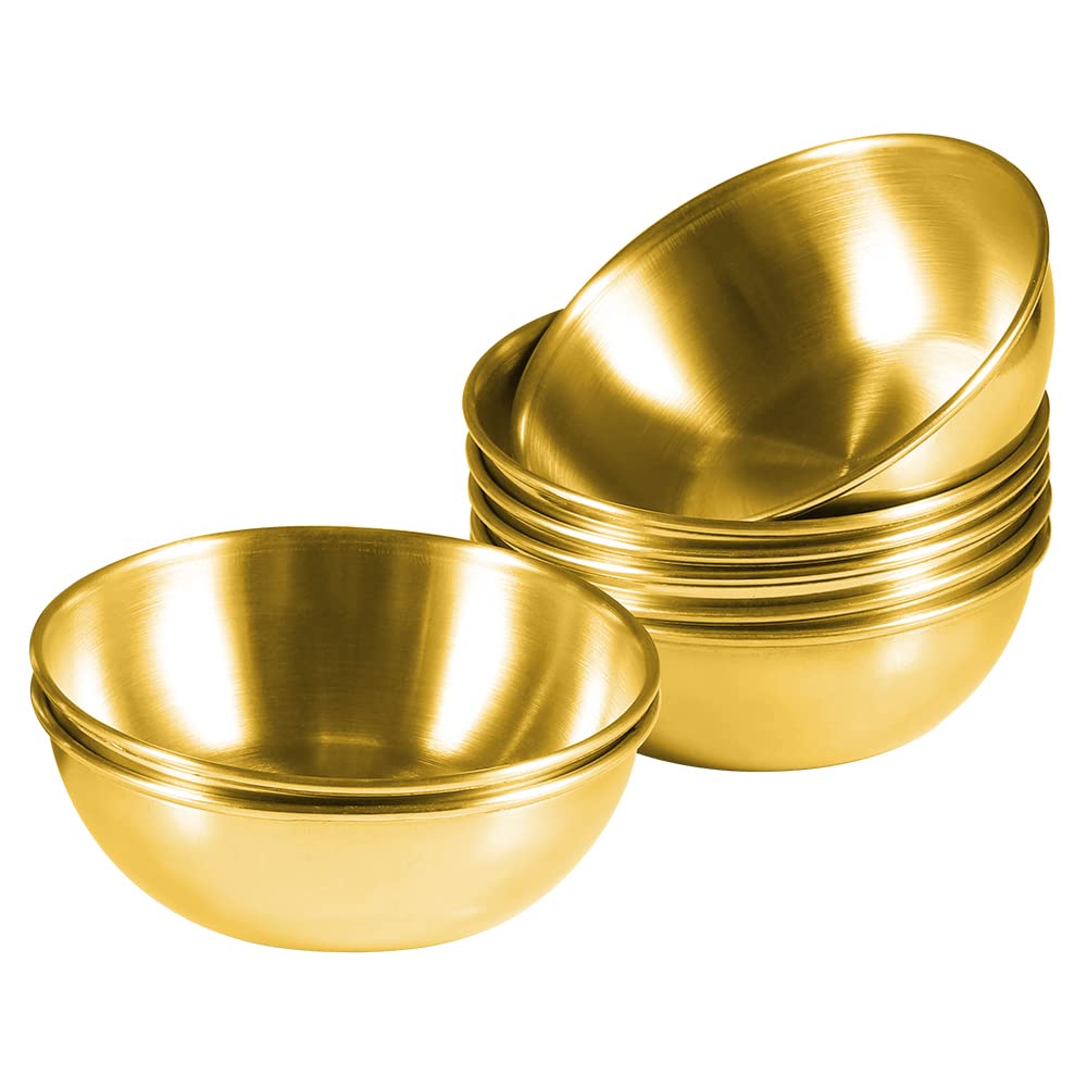 Amytalk 8 Pack 3.5inch Stainless Steel Sauce Dishes Mini Individual Saucers Bowl Round Seasoning Dishes Sushi Dipping Bowl Appetizer Plates, Golden
